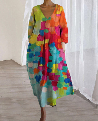 Colorful print V-neck dress