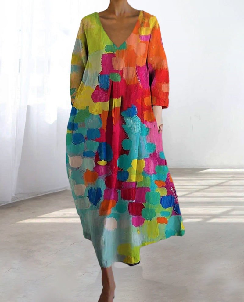 Colorful print V-neck dress