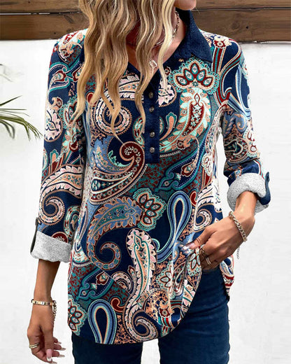 Lapel blouse with paisley print