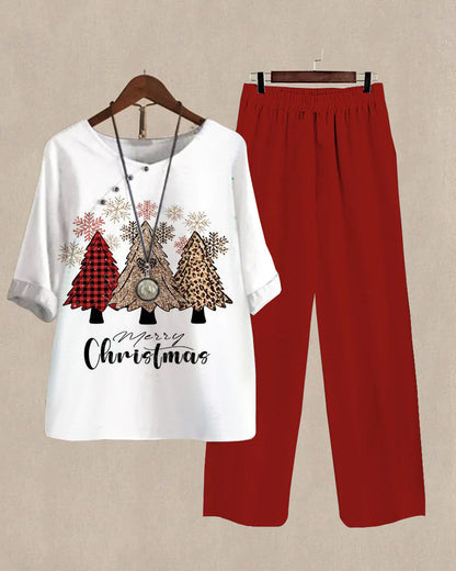 Printed Christmas style two piece set