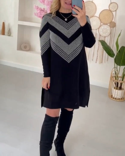 Color block side slit sweater dress