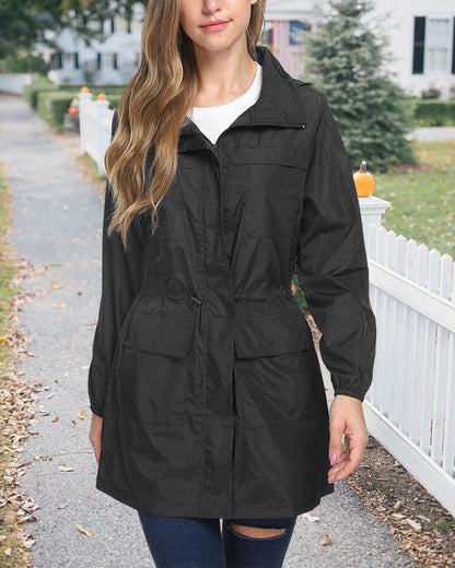 Solid color outdoor coat with hood