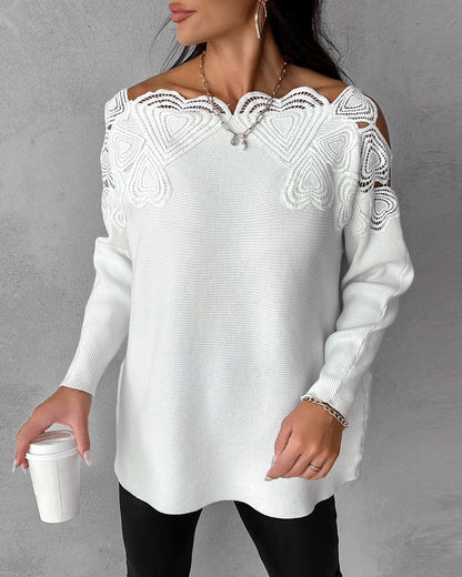 Solid color lace patchwork sweater