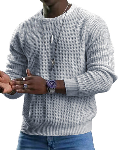 Round neck knitted sweater with long sleeves for men