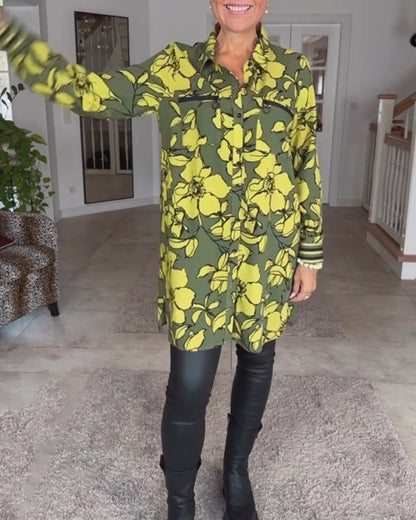 Lapel floral blouse with long sleeves