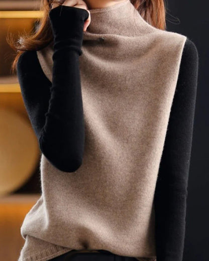 Color block turtleneck sweater