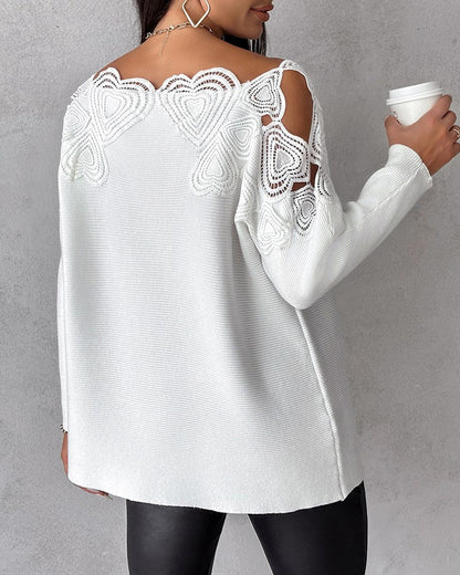 Solid color lace patchwork sweater