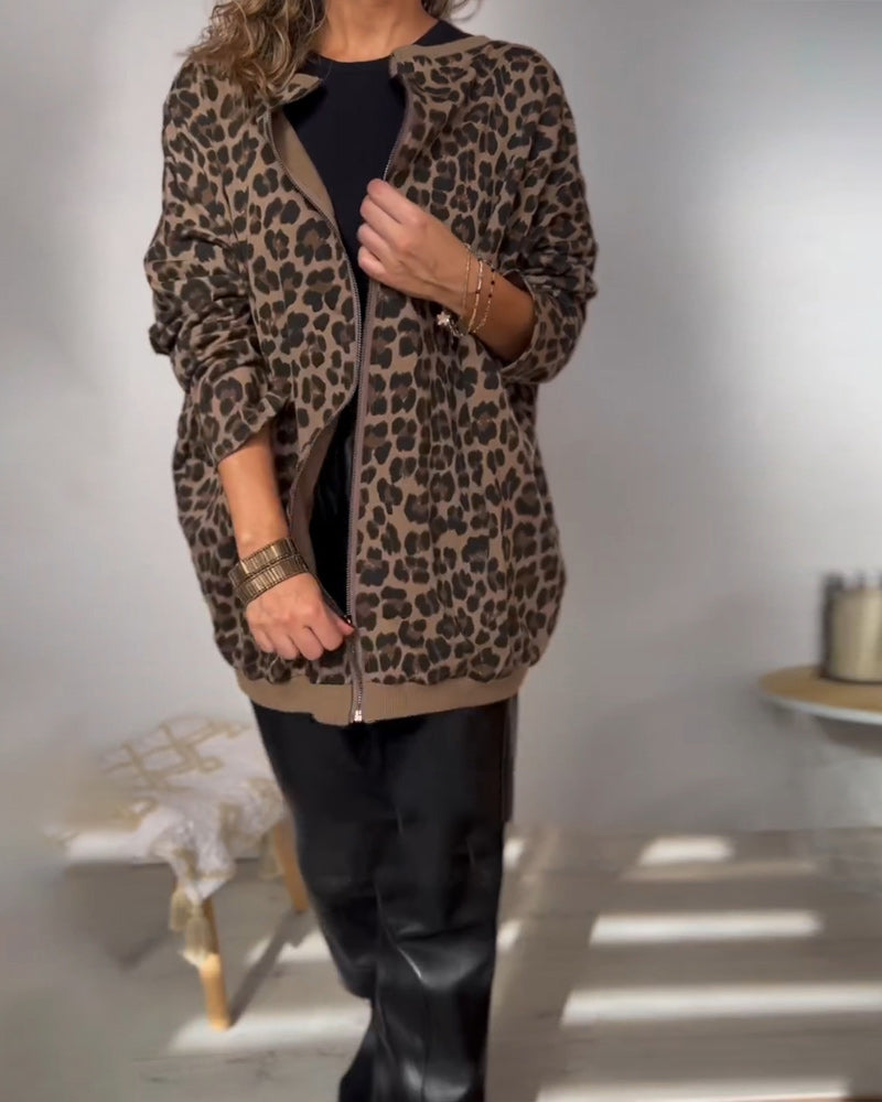 Fashionable loose leopard print sweatshirt