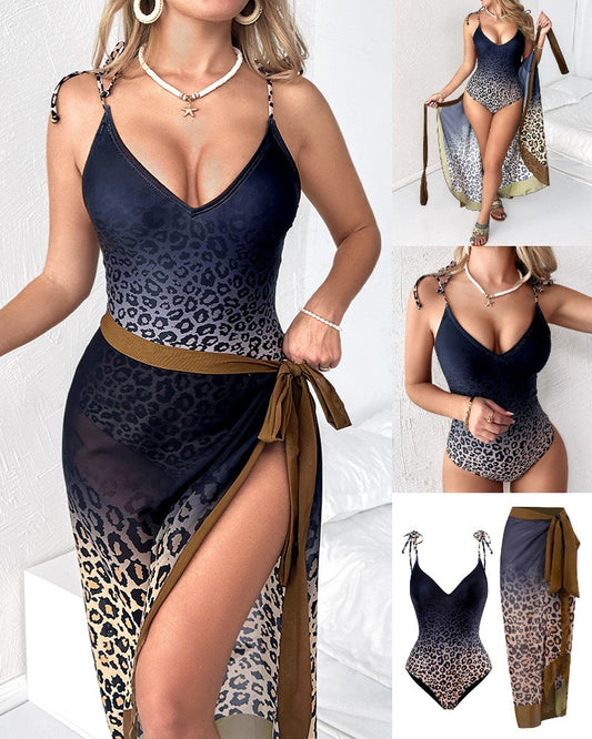 Leopard print one-piece swimsuit with coverage