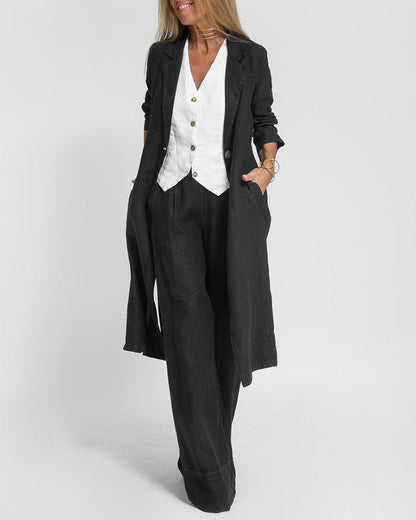 Casual slim fit long blazers collar jacket with flap pockets