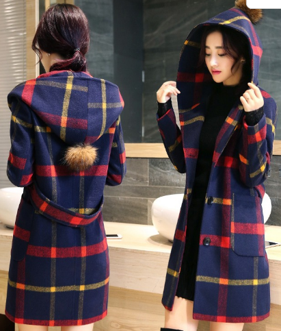 Casual checked cardigan with a long hood