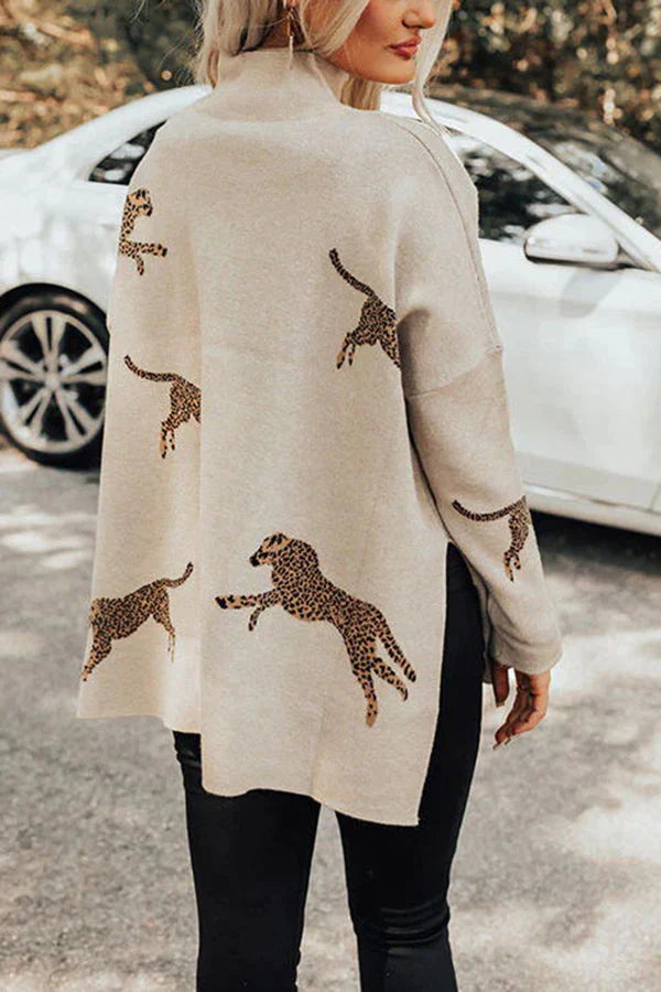 Leopard sweater with slit