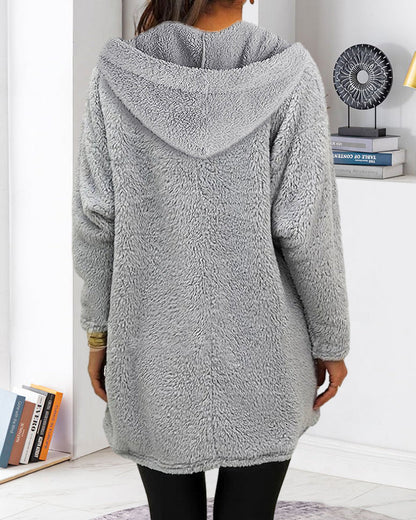 Women's fluffy oversized plush hoodie with long sleeves with pockets