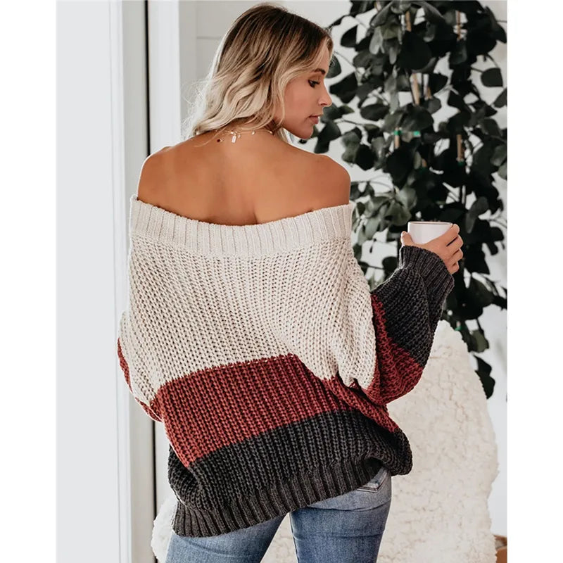 Loose winter off-the-shoulder knit sweaters 