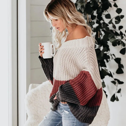 Loose winter off-the-shoulder knit sweaters 