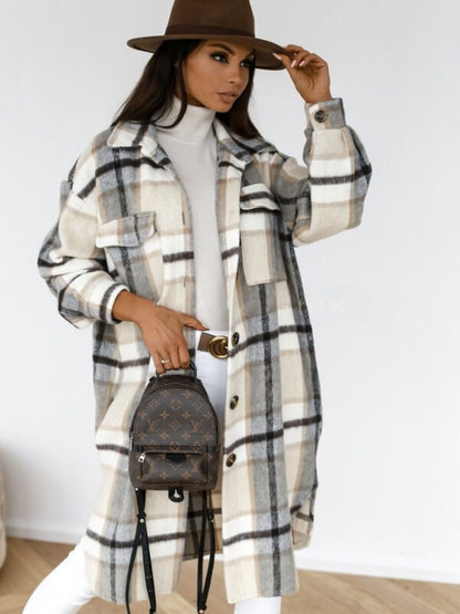 Long checked jacket for women