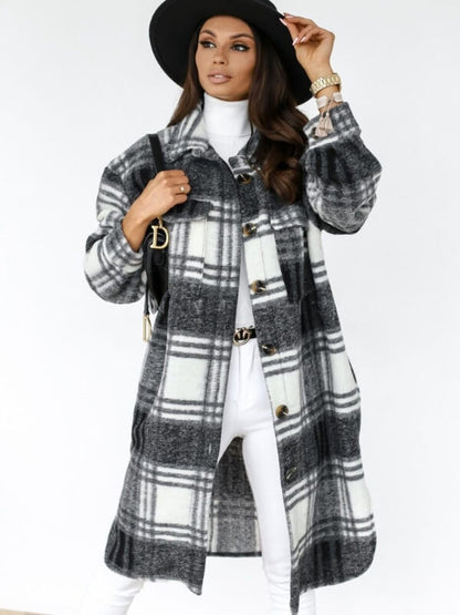 Long checked jacket for women