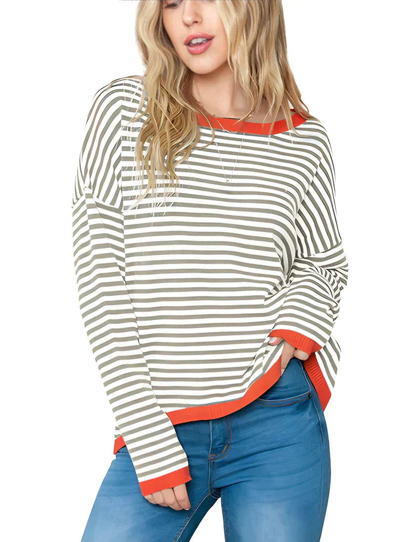 Striped sweater with dropped shoulders