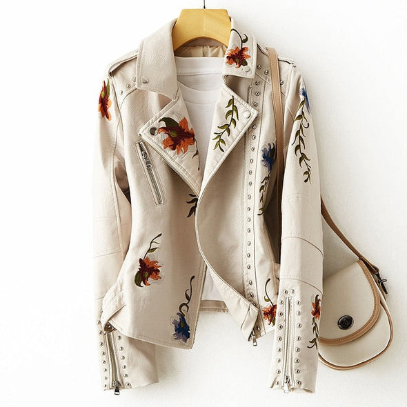 LEATHER JACKET WITH FLORAL PATTERN