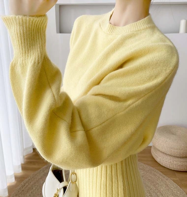 Batwing Sleeve O-Neck Soft Dress and Sweater Set