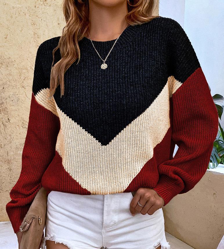 Women's Clothing Geometric Triangle Pullover Sweater