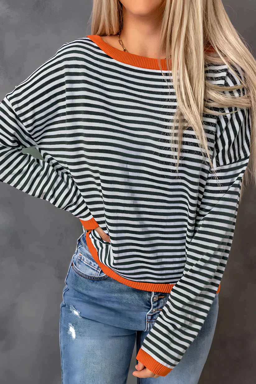 Striped sweater with dropped shoulders