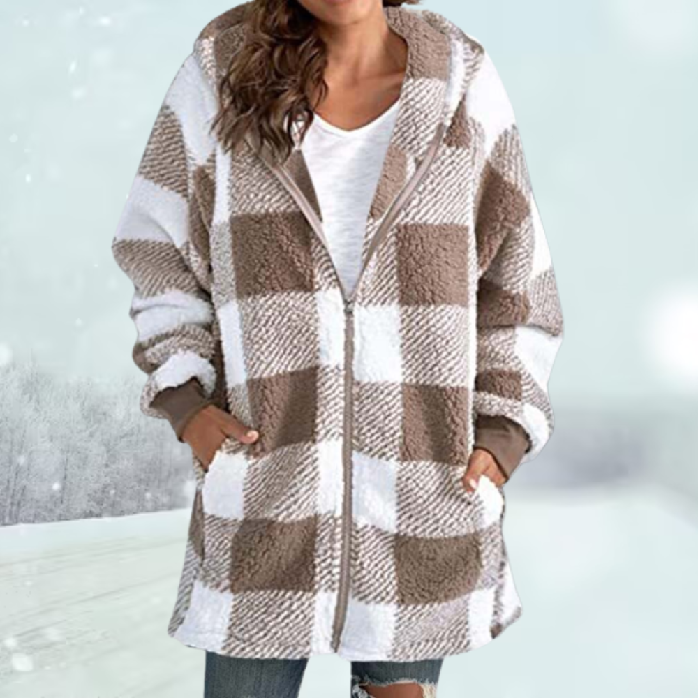 Cozy checked winter jacket with hood