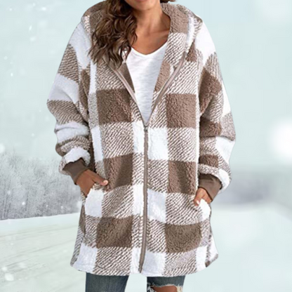 Cozy checked winter jacket with hood