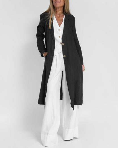Casual slim fit long blazers collar jacket with flap pockets
