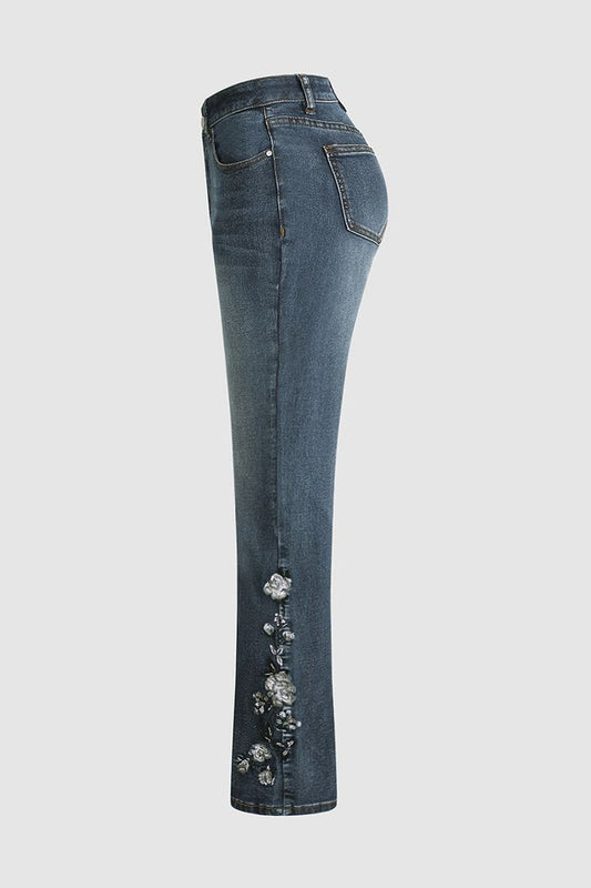 Embroidered mid-waist jeans 